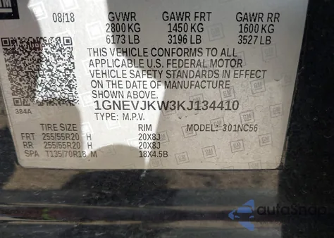 2019 Chevrolet Traverse Rs from USA, damaged, VIN 1GNEVJKW3KJ134410